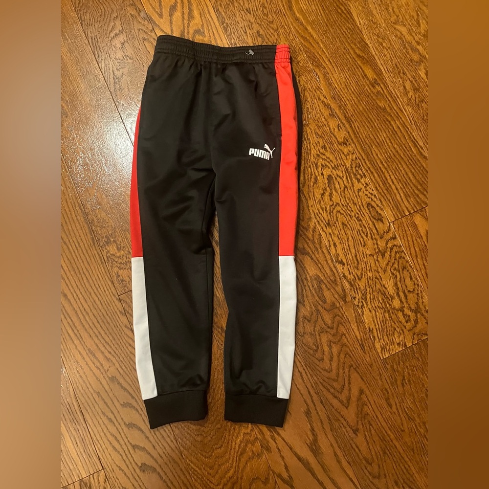 Puma Kids Black, Red, and White Joggers